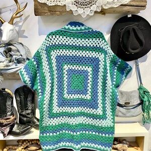 Artisan MEGA granny knit Cocoon kimono cover up w prairie cabin cottage vibe